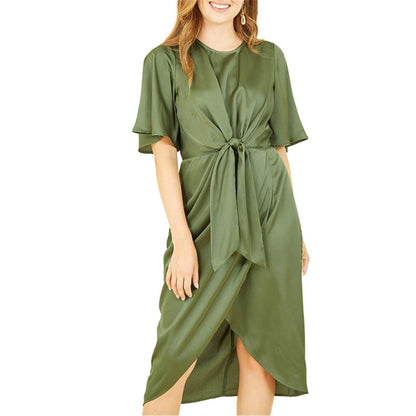 Green - Side - Yumi Womens-Ladies Tie Detail Wrap Dress