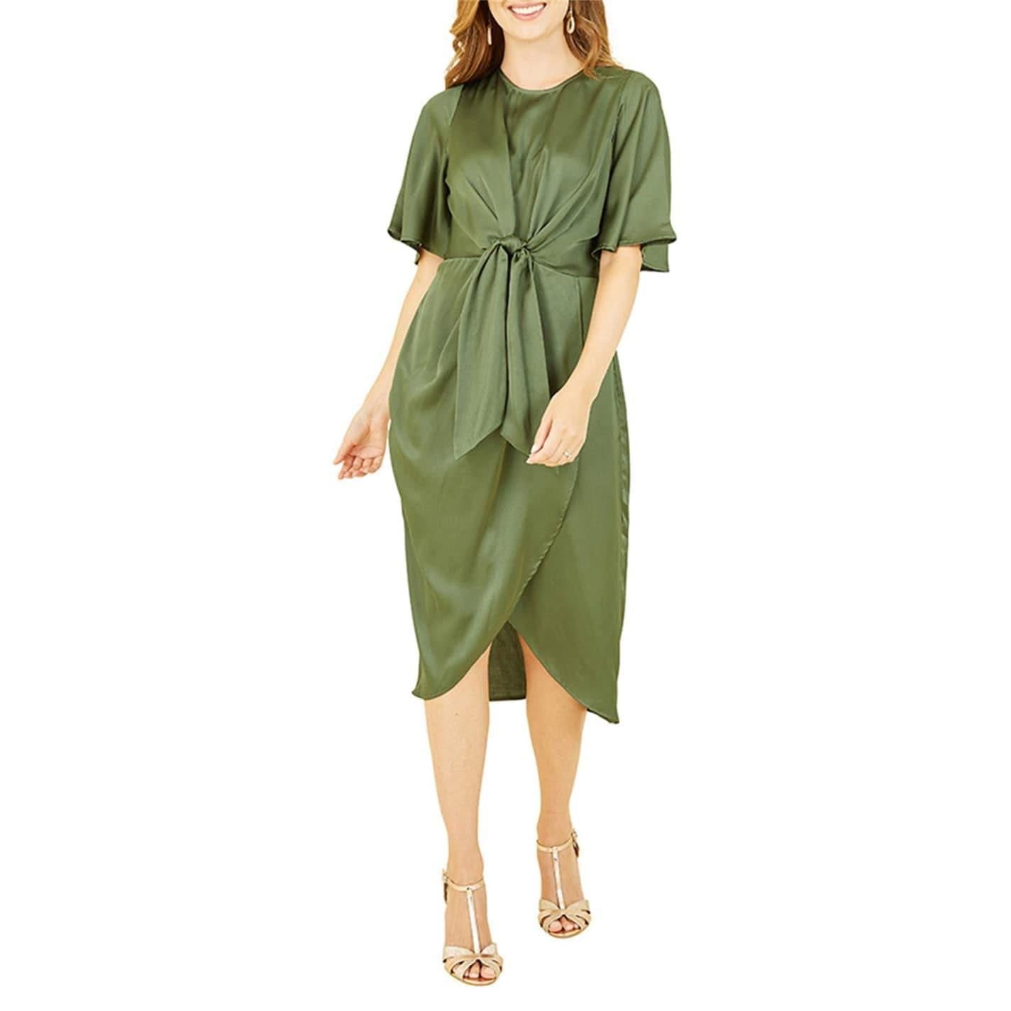 Green - Lifestyle - Yumi Womens-Ladies Tie Detail Wrap Dress