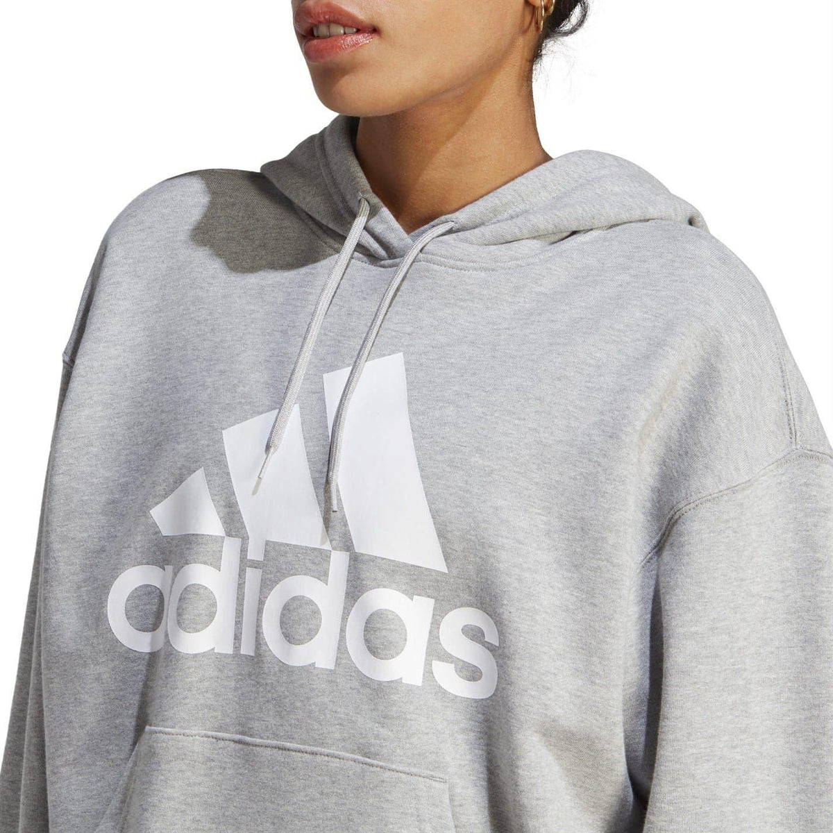 Grey Marl - Side - Adidas Womens-Ladies Badge Of Sport Drawstring Hoodie