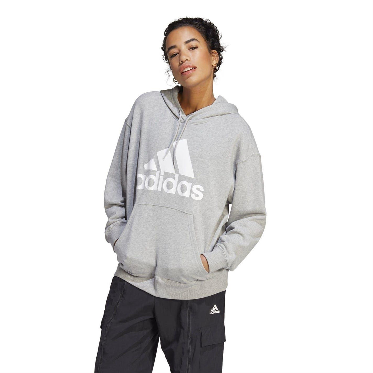 Grey Marl - Pack Shot - Adidas Womens-Ladies Badge Of Sport Drawstring Hoodie