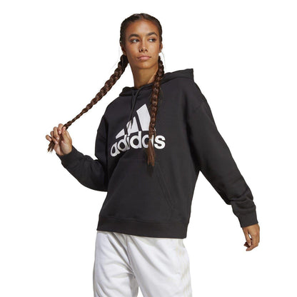 Black-White - Back - Adidas Womens-Ladies Badge Of Sport Drawstring Hoodie