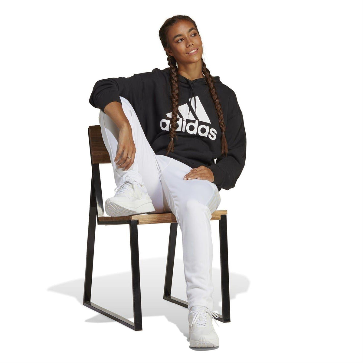 Black-White - Lifestyle - Adidas Womens-Ladies Badge Of Sport Drawstring Hoodie