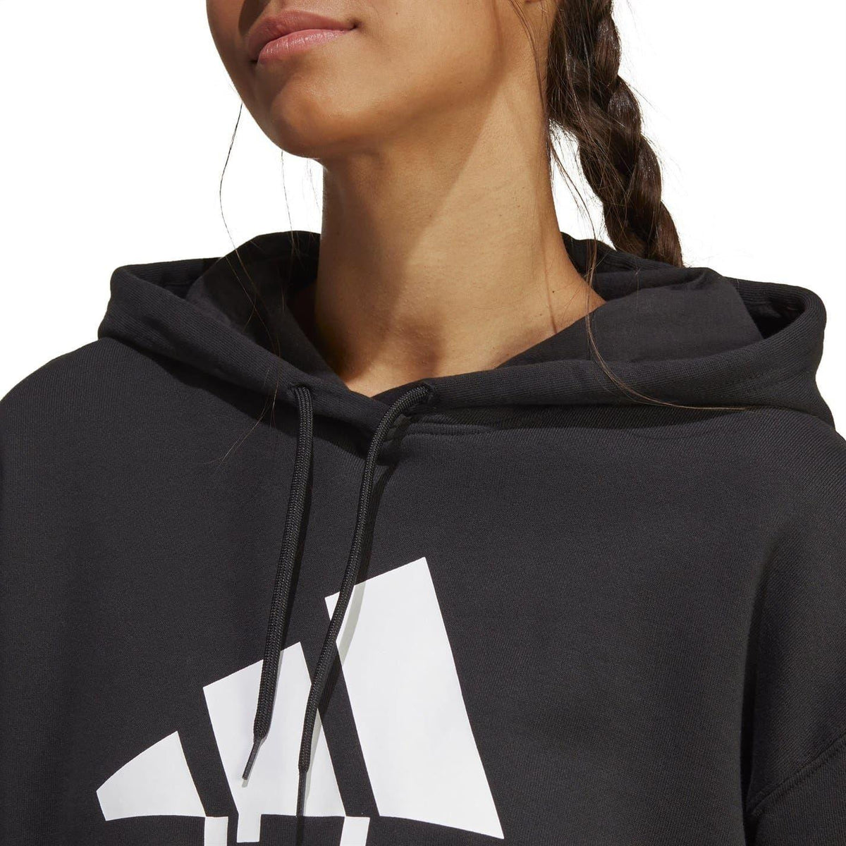 Black-White - Pack Shot - Adidas Womens-Ladies Badge Of Sport Drawstring Hoodie