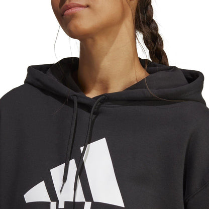 Black-White - Pack Shot - Adidas Womens-Ladies Badge Of Sport Drawstring Hoodie