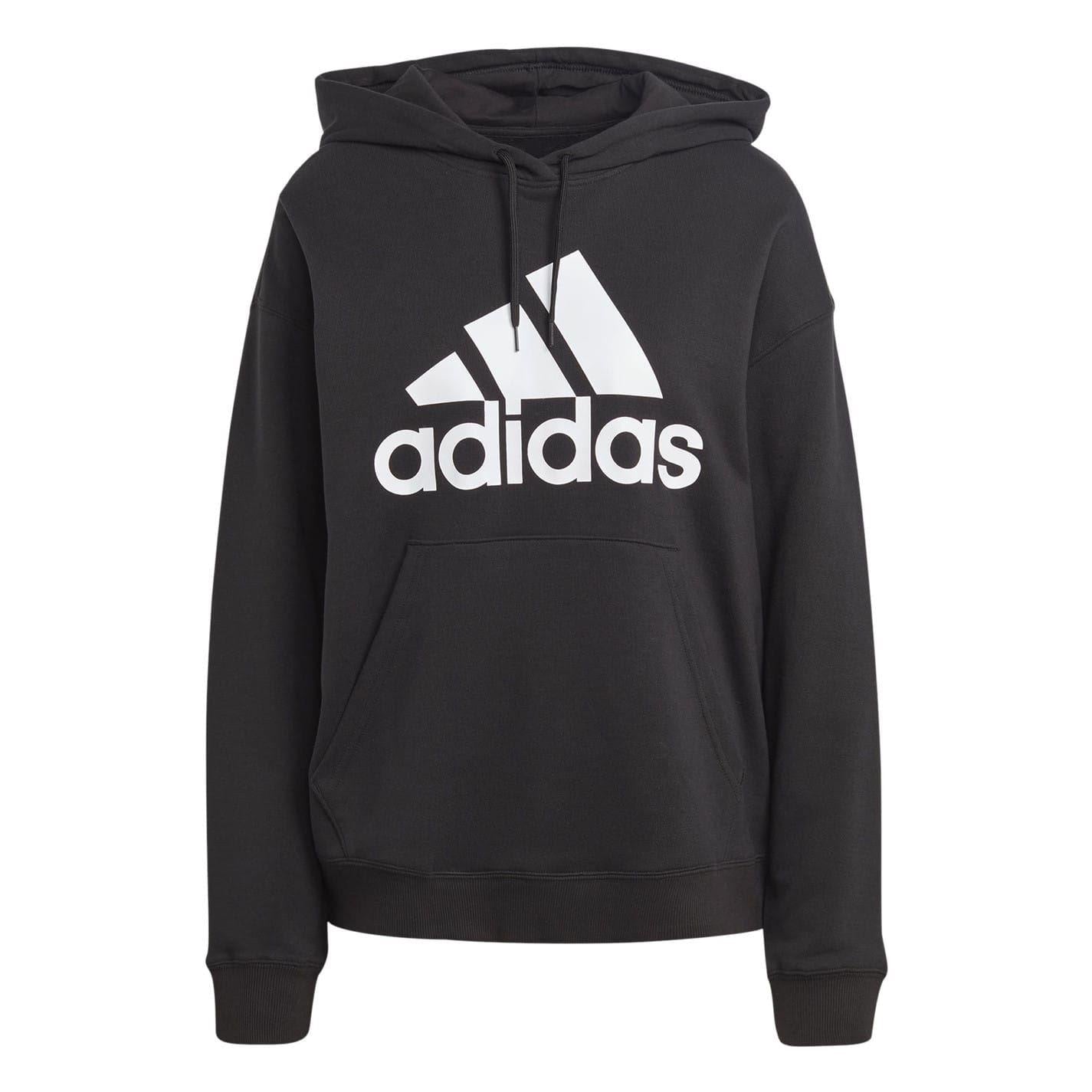 Black-White - Front - Adidas Womens-Ladies Badge Of Sport Drawstring Hoodie