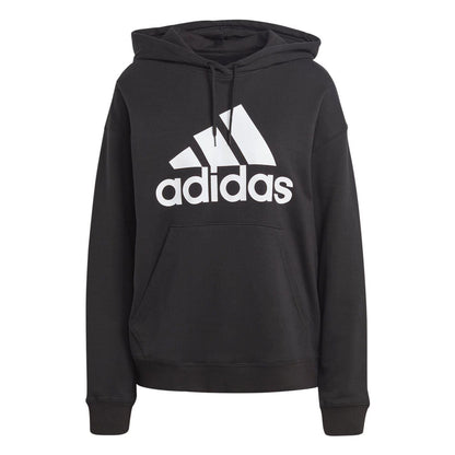 Black-White - Front - Adidas Womens-Ladies Badge Of Sport Drawstring Hoodie