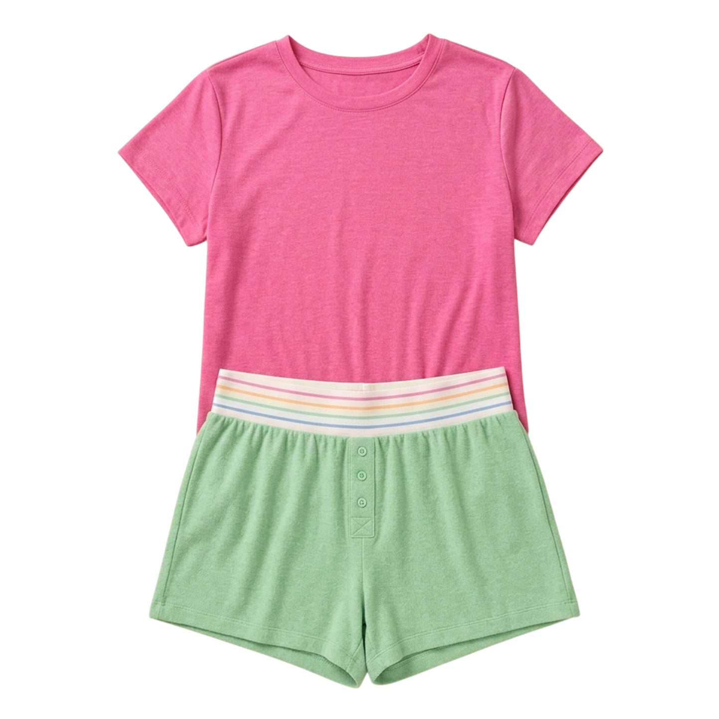 Green - Front - PJ Salvage Womens-Ladies Fresh & Fruity Jersey Rainbow Striped Shorts