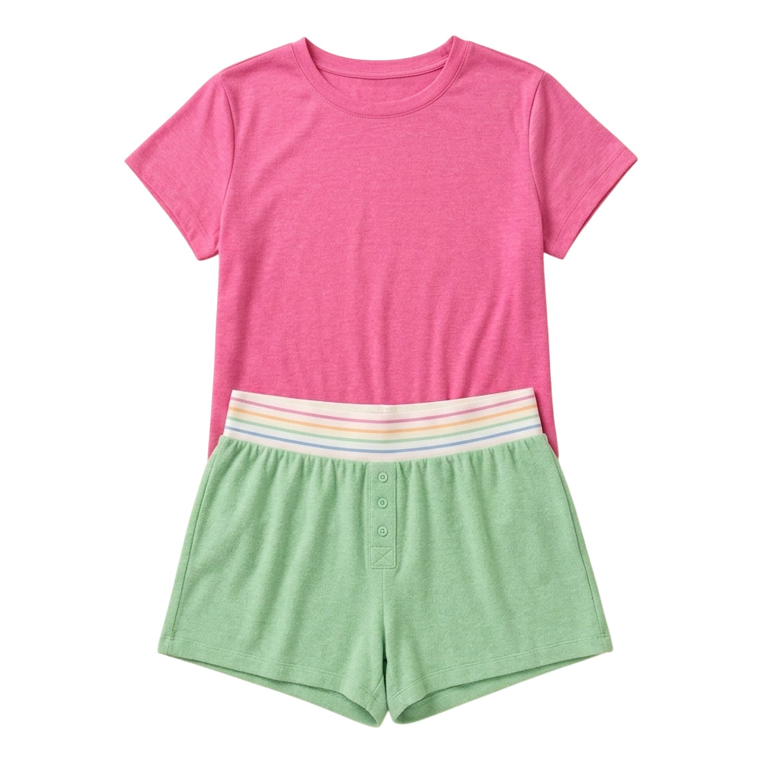 Green - Front - PJ Salvage Womens-Ladies Fresh & Fruity Jersey Rainbow Striped Shorts