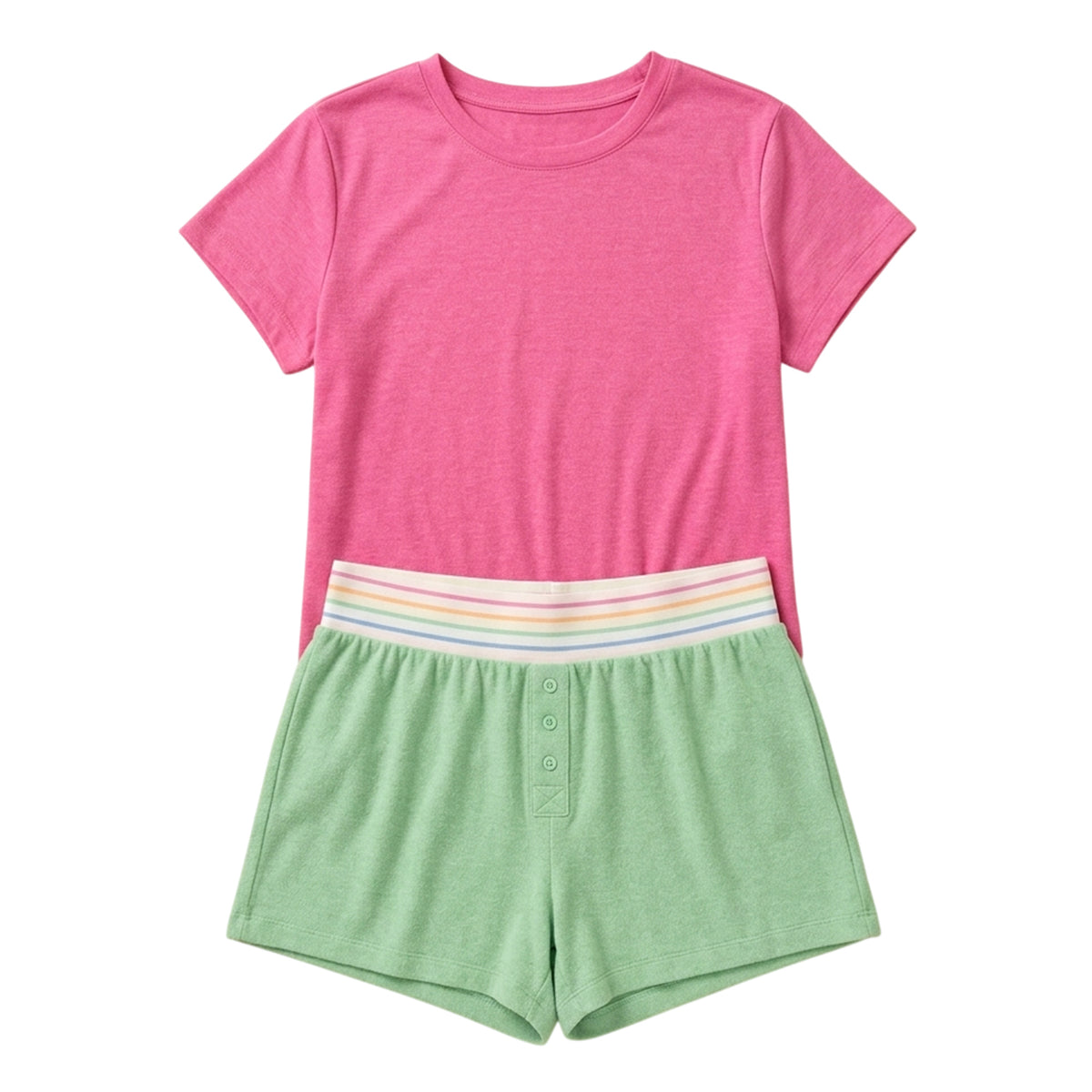 Green - Front - PJ Salvage Womens-Ladies Fresh & Fruity Jersey Rainbow Striped Shorts