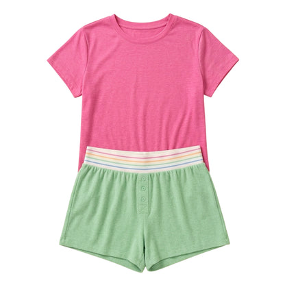 Green - Front - PJ Salvage Womens-Ladies Fresh & Fruity Jersey Rainbow Striped Shorts