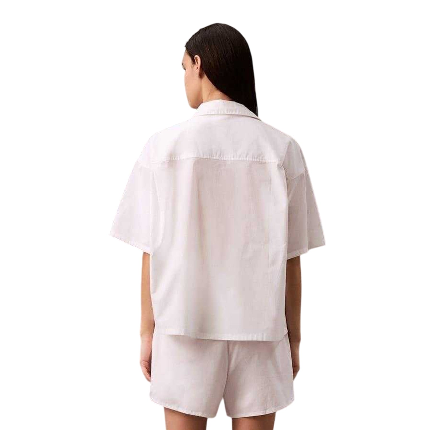 White - Back - Calvin Klein Womens-Ladies Plain Relaxed Fit Wide Sleeves Shirt