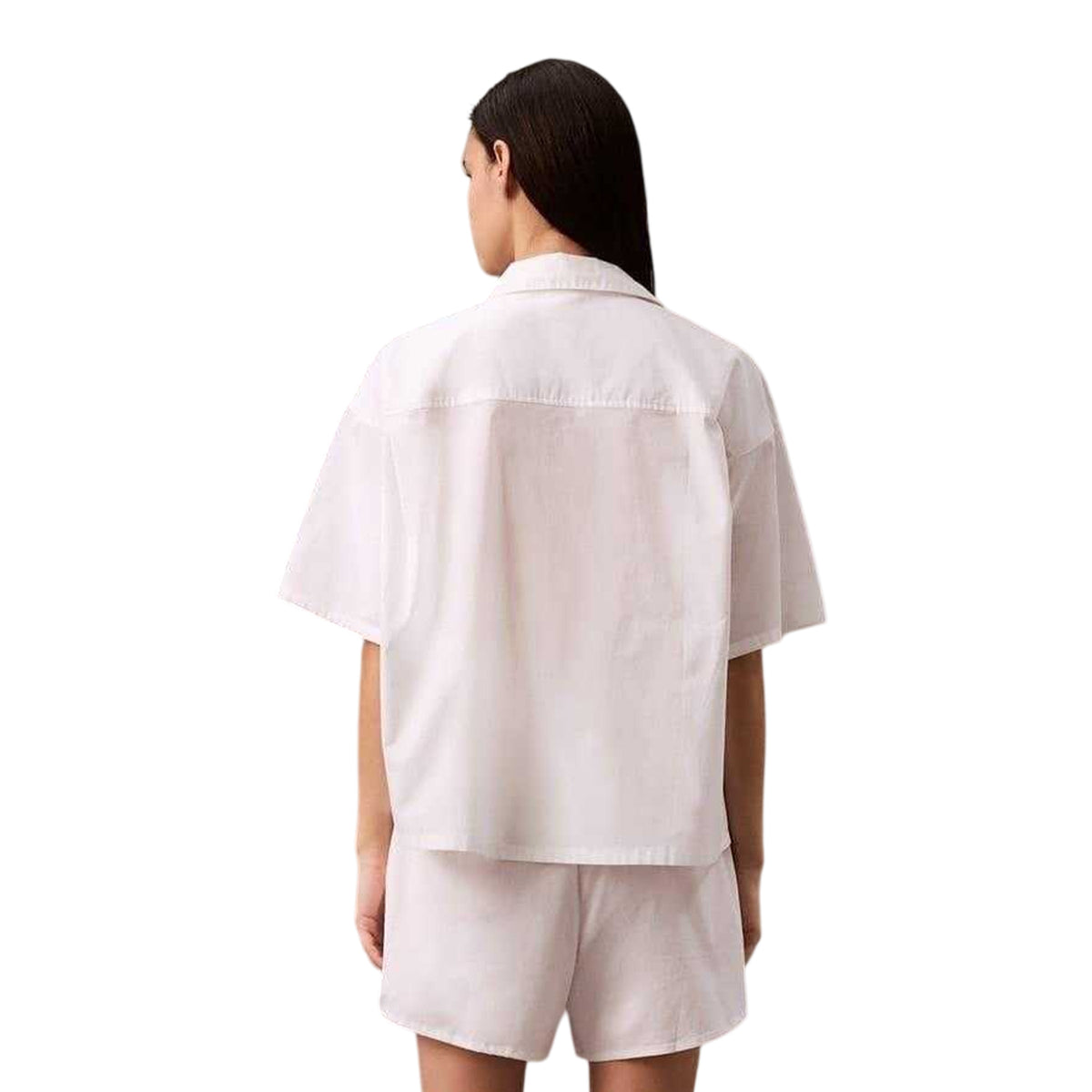 White - Back - Calvin Klein Womens-Ladies Plain Relaxed Fit Wide Sleeves Shirt