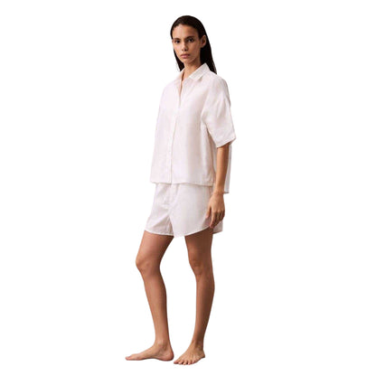 White - Side - Calvin Klein Womens-Ladies Plain Relaxed Fit Wide Sleeves Shirt