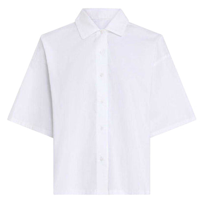 White - Front - Calvin Klein Womens-Ladies Plain Relaxed Fit Wide Sleeves Shirt