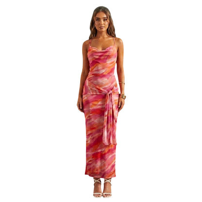 Pink - Front - Missy Empire Womens-Ladies Knotted Maxi Dress