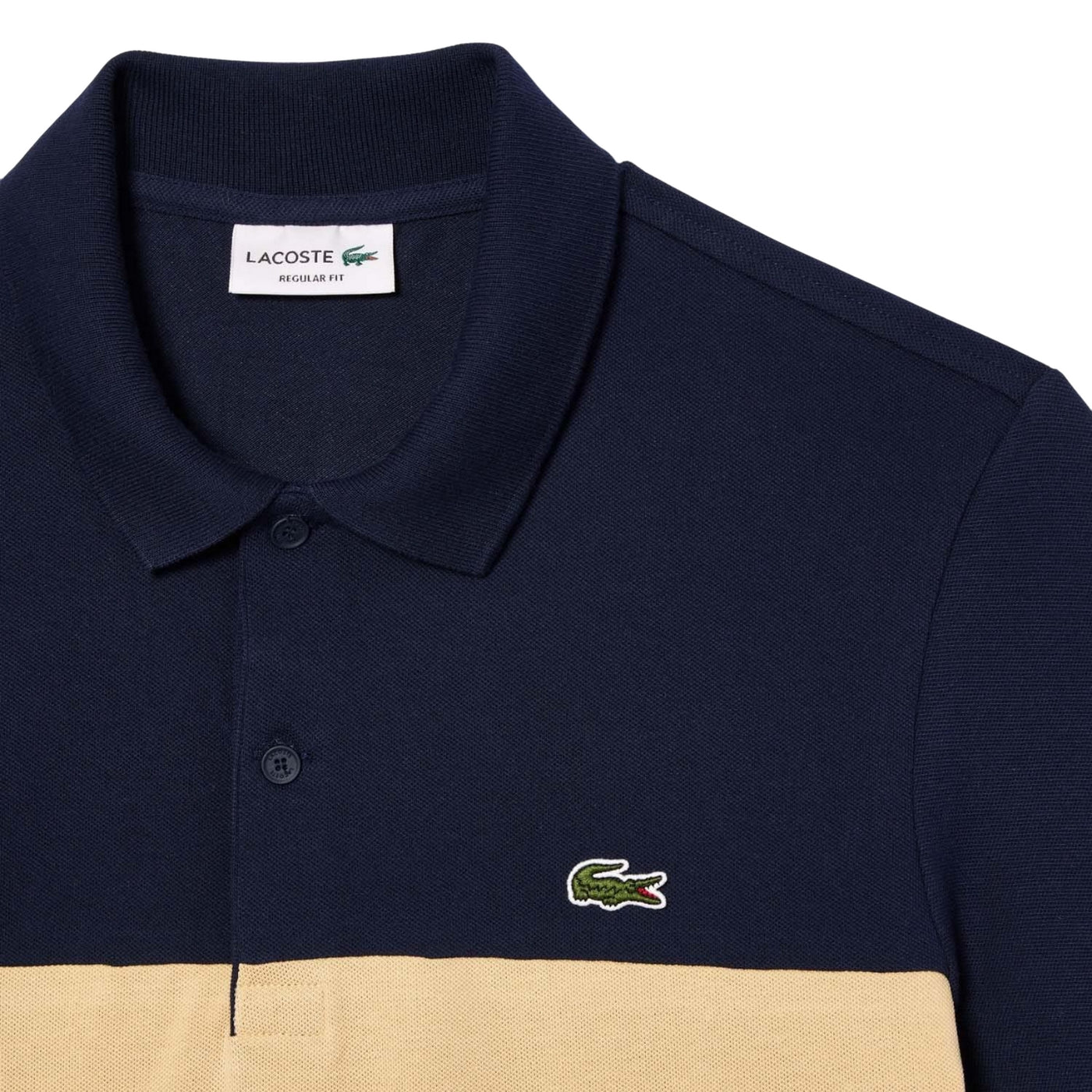 Navy-Cream - Back - Lacoste Mens Pique Stretch Regular Polo Shirt