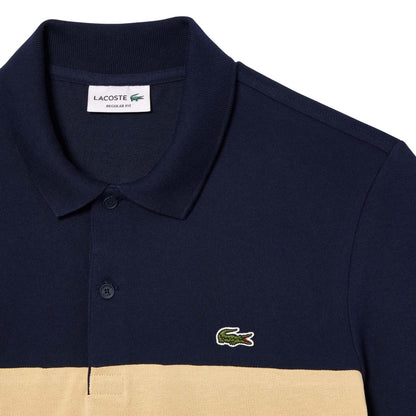 Navy-Cream - Back - Lacoste Mens Pique Stretch Regular Polo Shirt