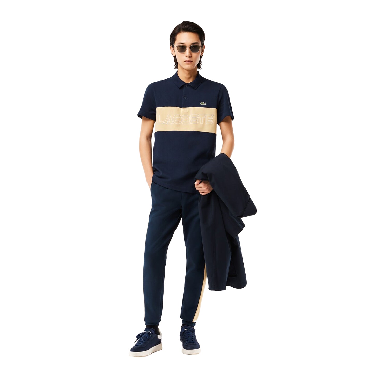 Navy-Cream - Lifestyle - Lacoste Mens Pique Stretch Regular Polo Shirt