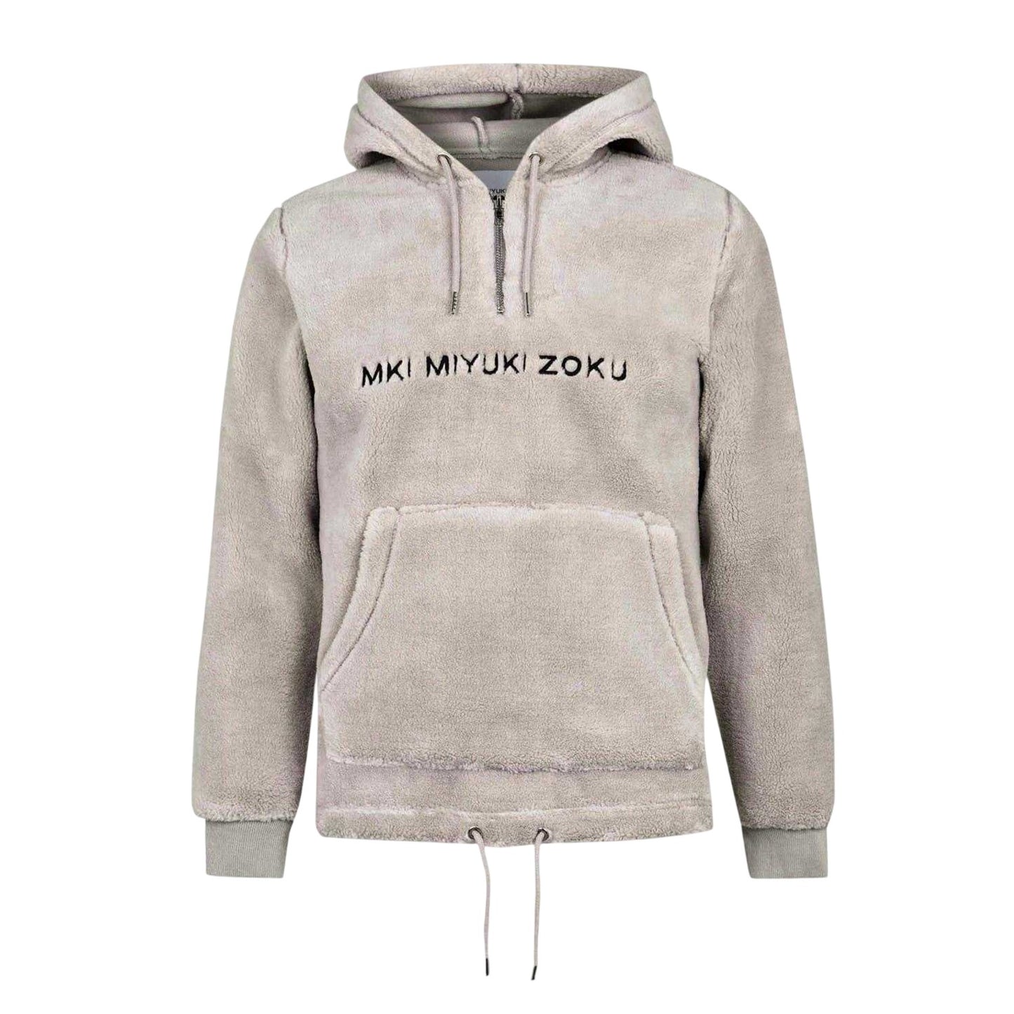 Grey - Front - MKI MIYUKI ZOKU Mens Logo Sherpa Quarter Zip Hoodie
