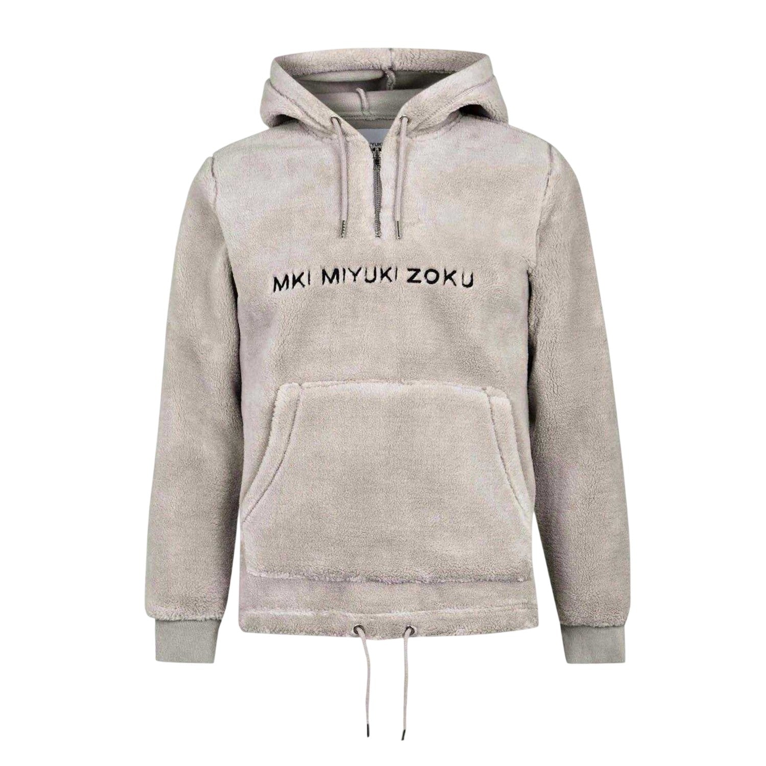 Grey - Front - MKI MIYUKI ZOKU Mens Logo Sherpa Quarter Zip Hoodie