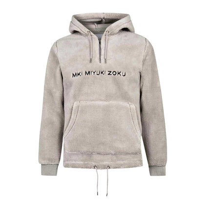 Grey - Front - MKI MIYUKI ZOKU Mens Logo Sherpa Quarter Zip Hoodie