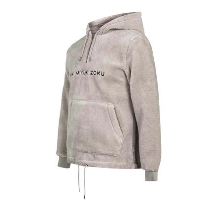 Grey - Side - MKI MIYUKI ZOKU Mens Logo Sherpa Quarter Zip Hoodie