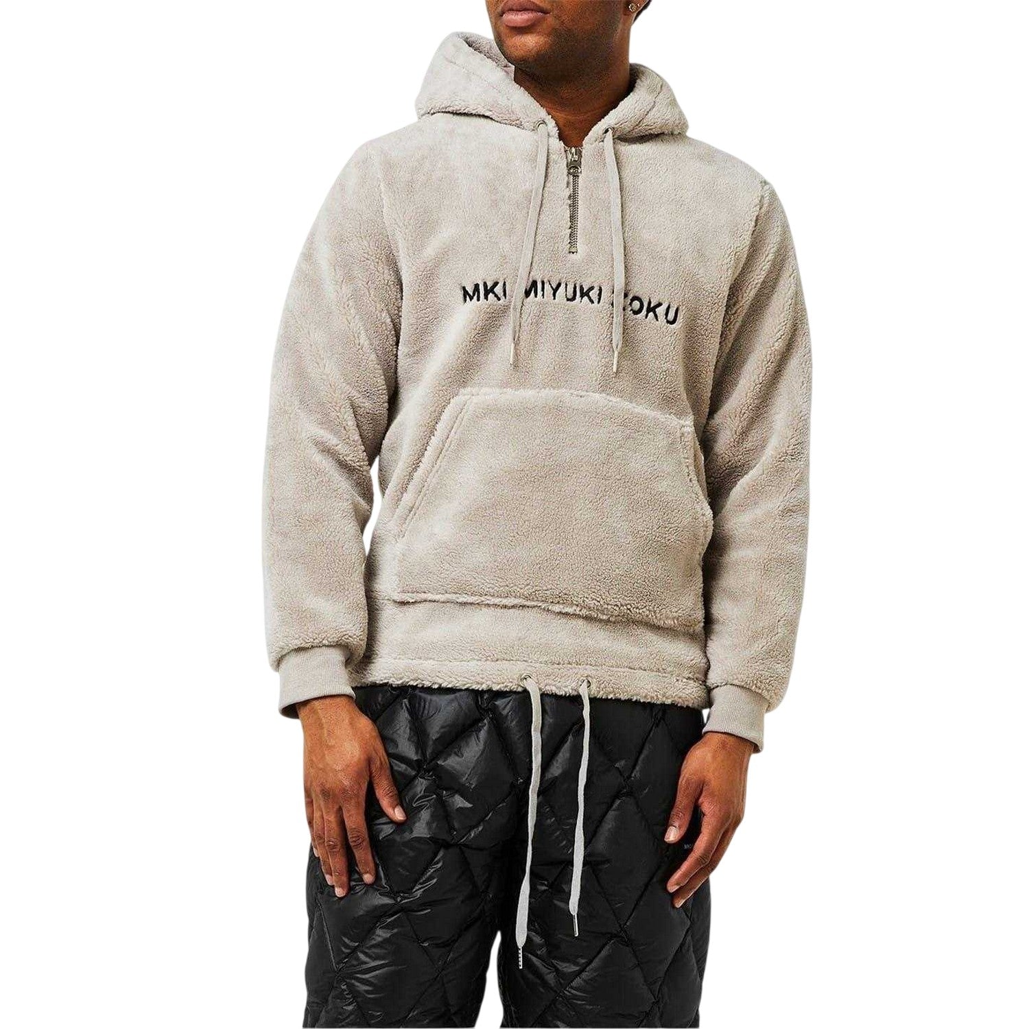 Grey - Lifestyle - MKI MIYUKI ZOKU Mens Logo Sherpa Quarter Zip Hoodie