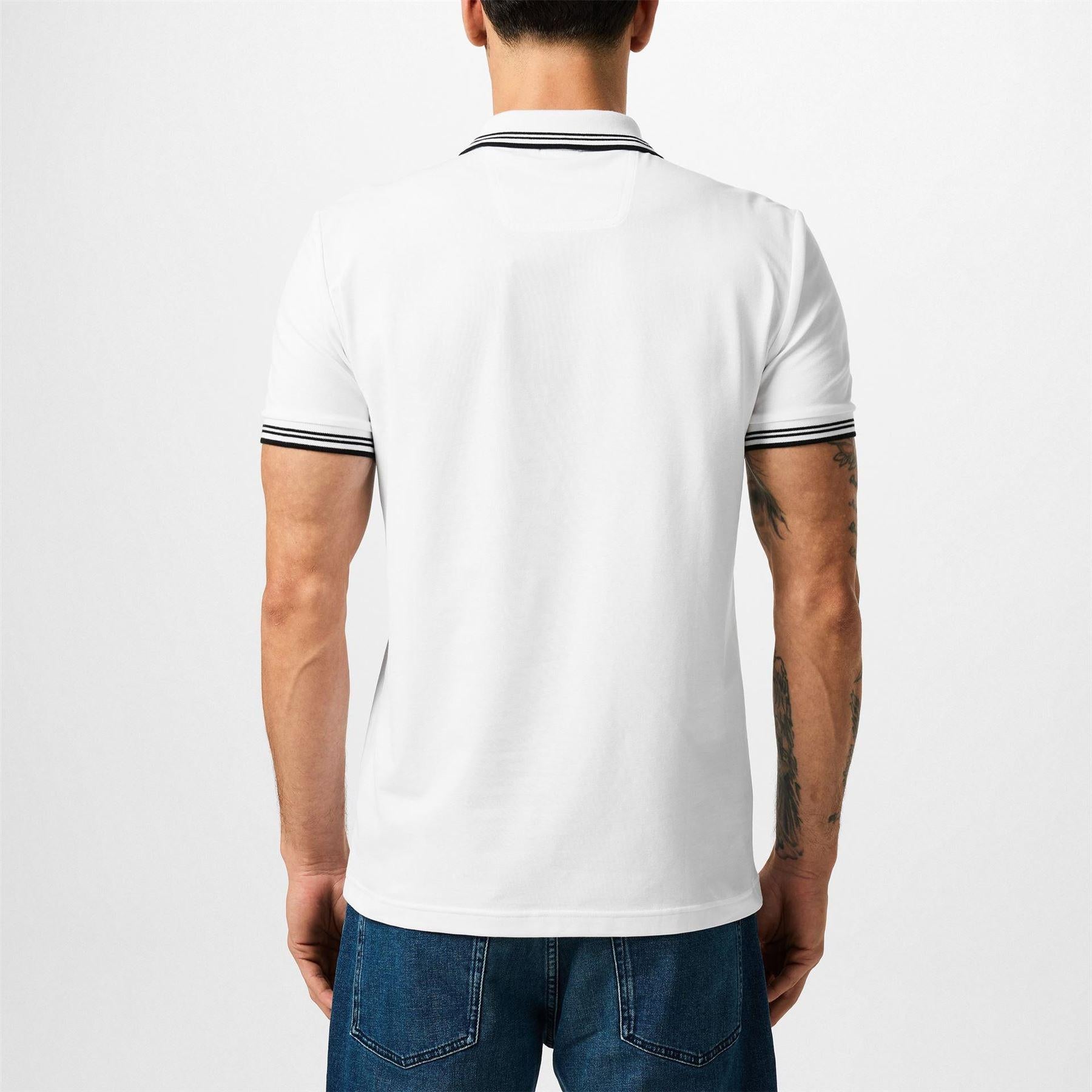 White - Lifestyle - Boss Mens Paul Contrast Striped Polo Shirt