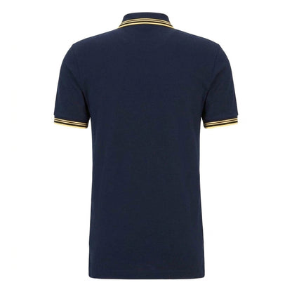 Navy-Gold - Back - Boss Mens Paul Contrast Striped Polo Shirt
