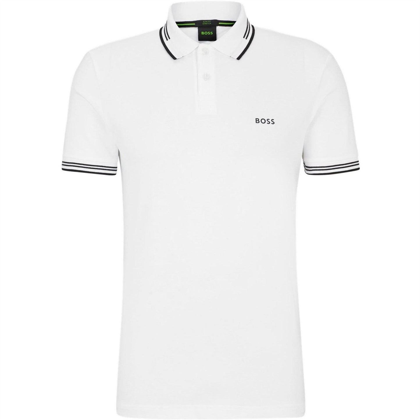 White - Front - Boss Mens Paul Contrast Striped Polo Shirt