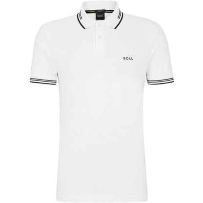 White - Front - Boss Mens Paul Contrast Striped Polo Shirt