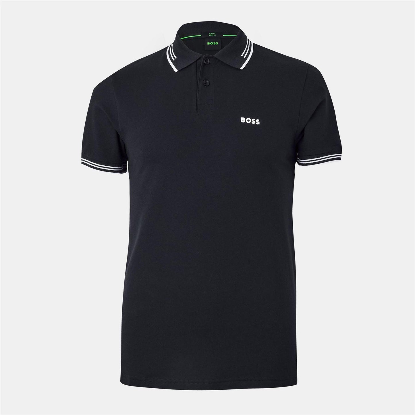 Dark Blue - Front - Boss Mens Paul Contrast Striped Polo Shirt