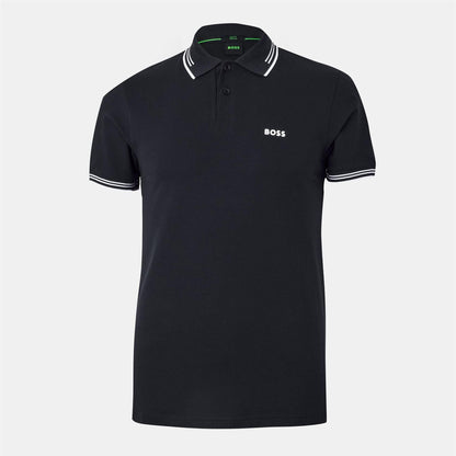 Dark Blue - Front - Boss Mens Paul Contrast Striped Polo Shirt