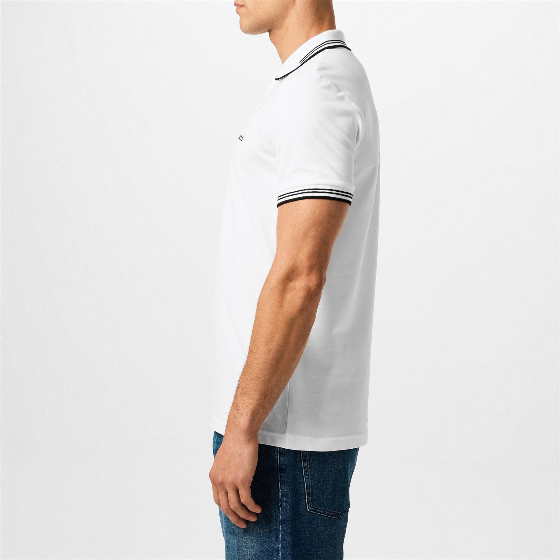 White - Back - Boss Mens Paul Contrast Striped Polo Shirt