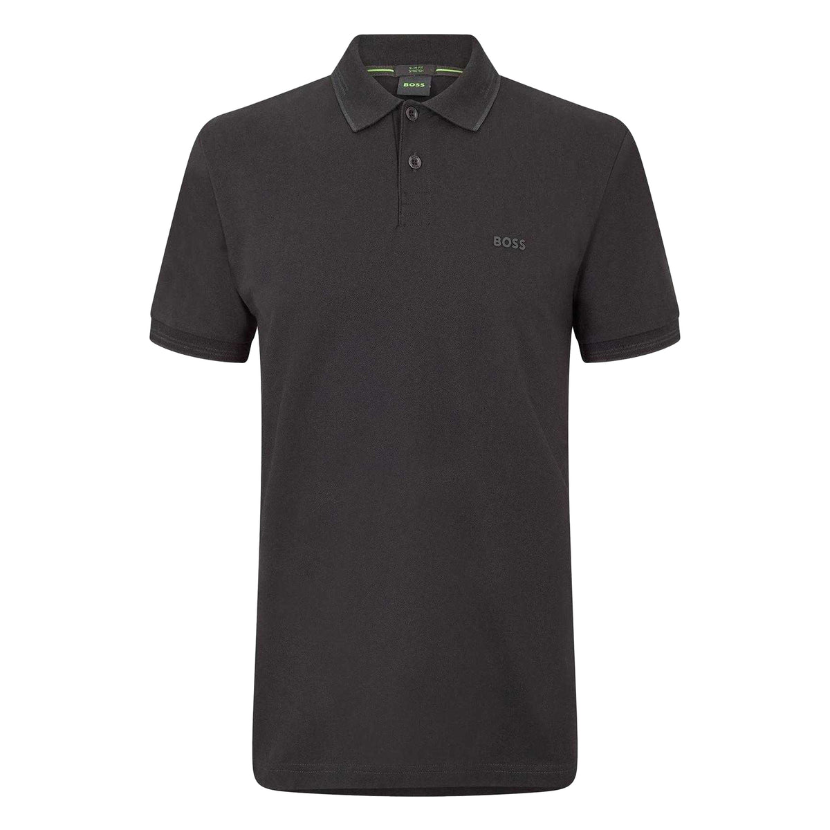 Black-Grey - Front - Boss Mens Paul Contrast Striped Polo Shirt