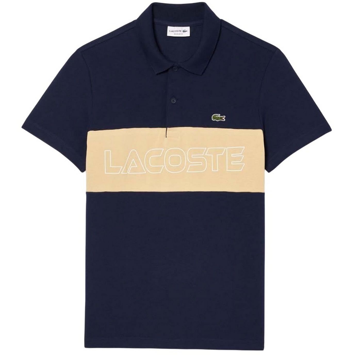 Navy-Cream - Front - Lacoste Mens Pique Stretch Regular Polo Shirt