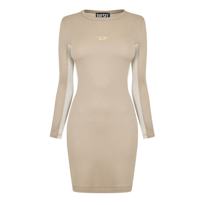 Beige - Front - Diesel Womens-Ladies Ovalout Crew Neck Mini Dress