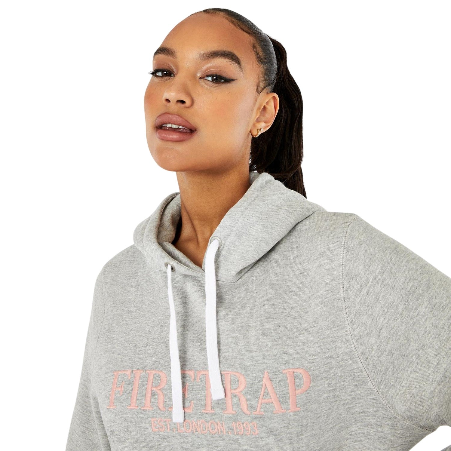 Grey Marl - Side - Firetrap Womens-Ladies Large Logo Hoodie
