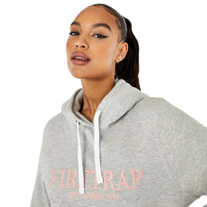 Grey Marl - Side - Firetrap Womens-Ladies Large Logo Hoodie