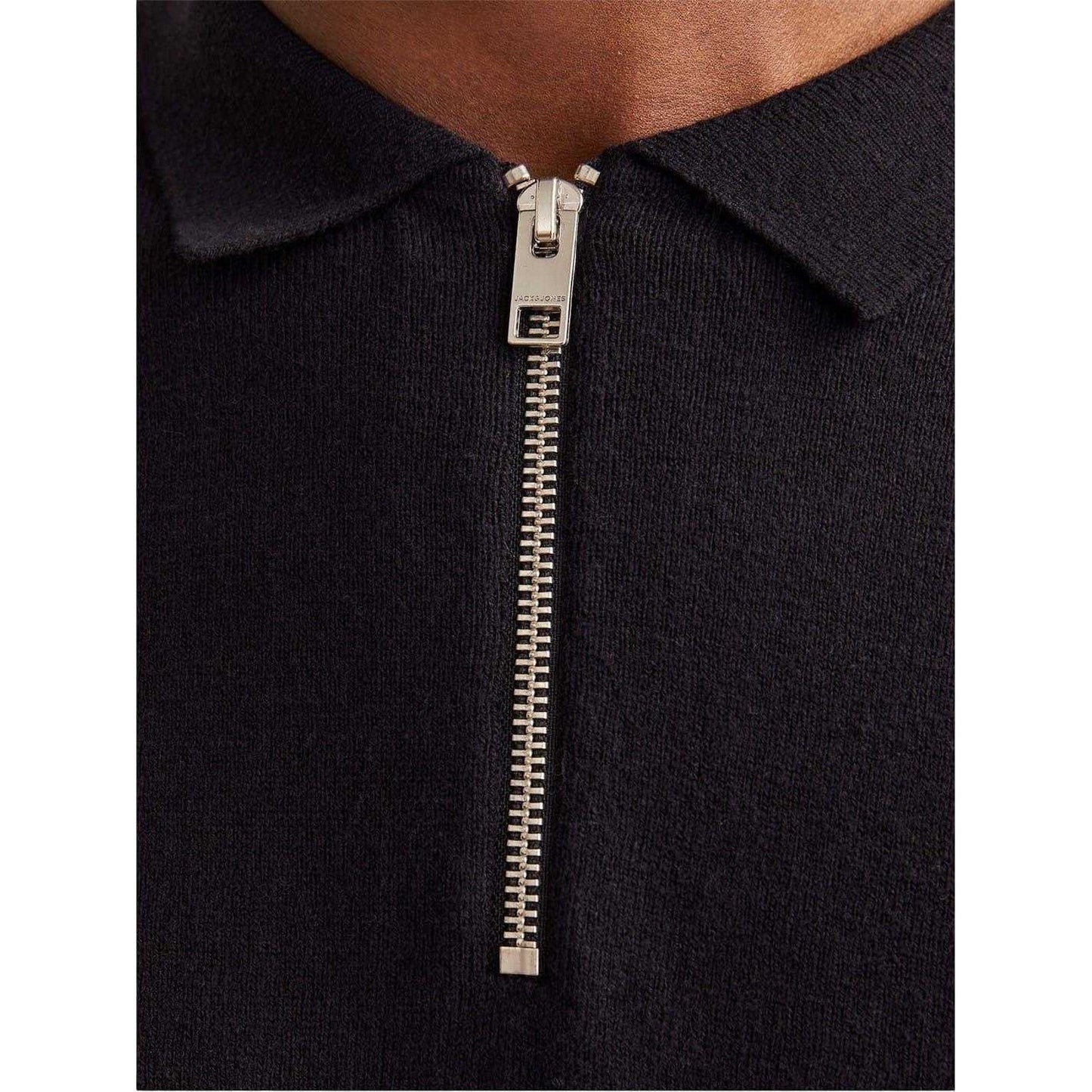 Black - Side - Jack And Jones Mens Emil Knitted Quarter Zip Polo Shirt