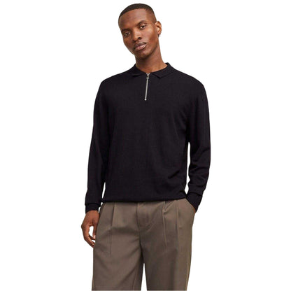 Black - Lifestyle - Jack And Jones Mens Emil Knitted Quarter Zip Polo Shirt