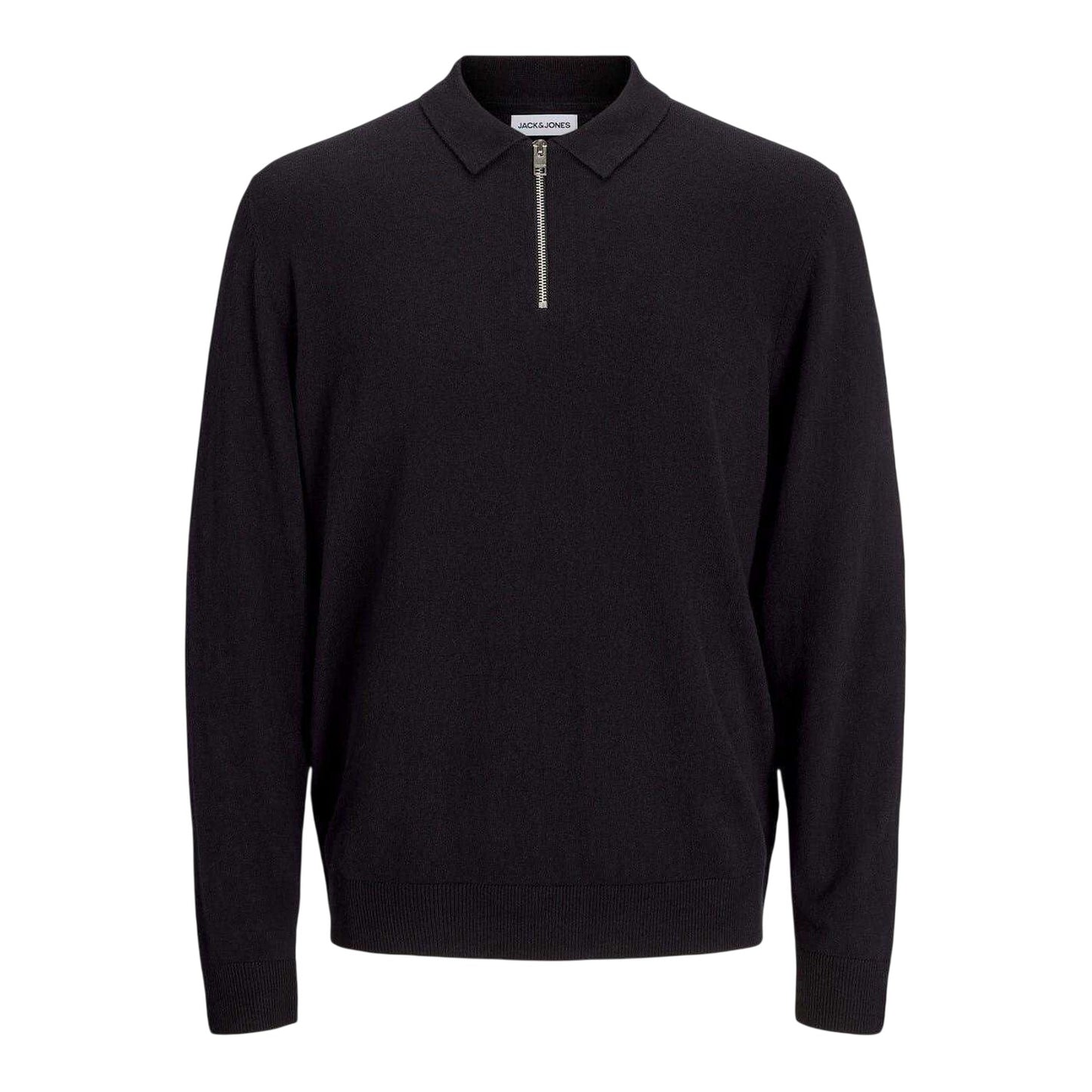 Black - Front - Jack And Jones Mens Emil Knitted Quarter Zip Polo Shirt