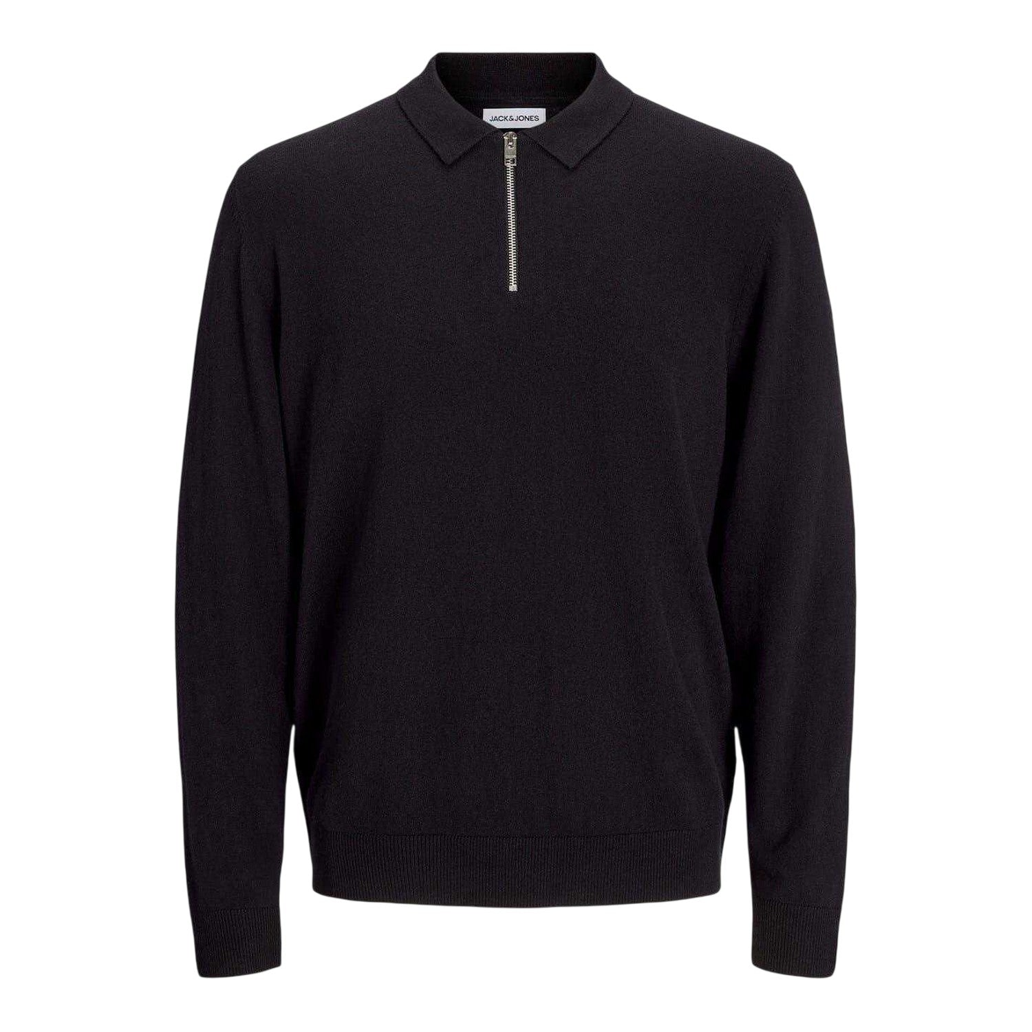 Black - Front - Jack And Jones Mens Emil Knitted Quarter Zip Polo Shirt