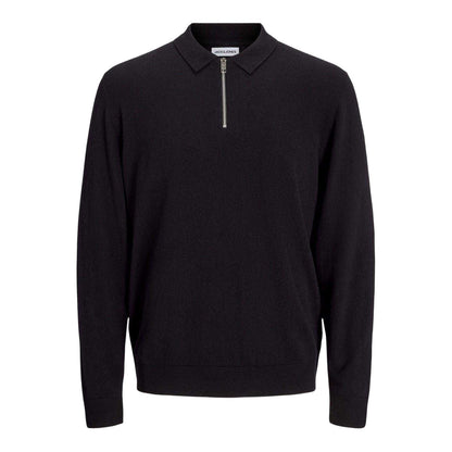 Black - Front - Jack And Jones Mens Emil Knitted Quarter Zip Polo Shirt