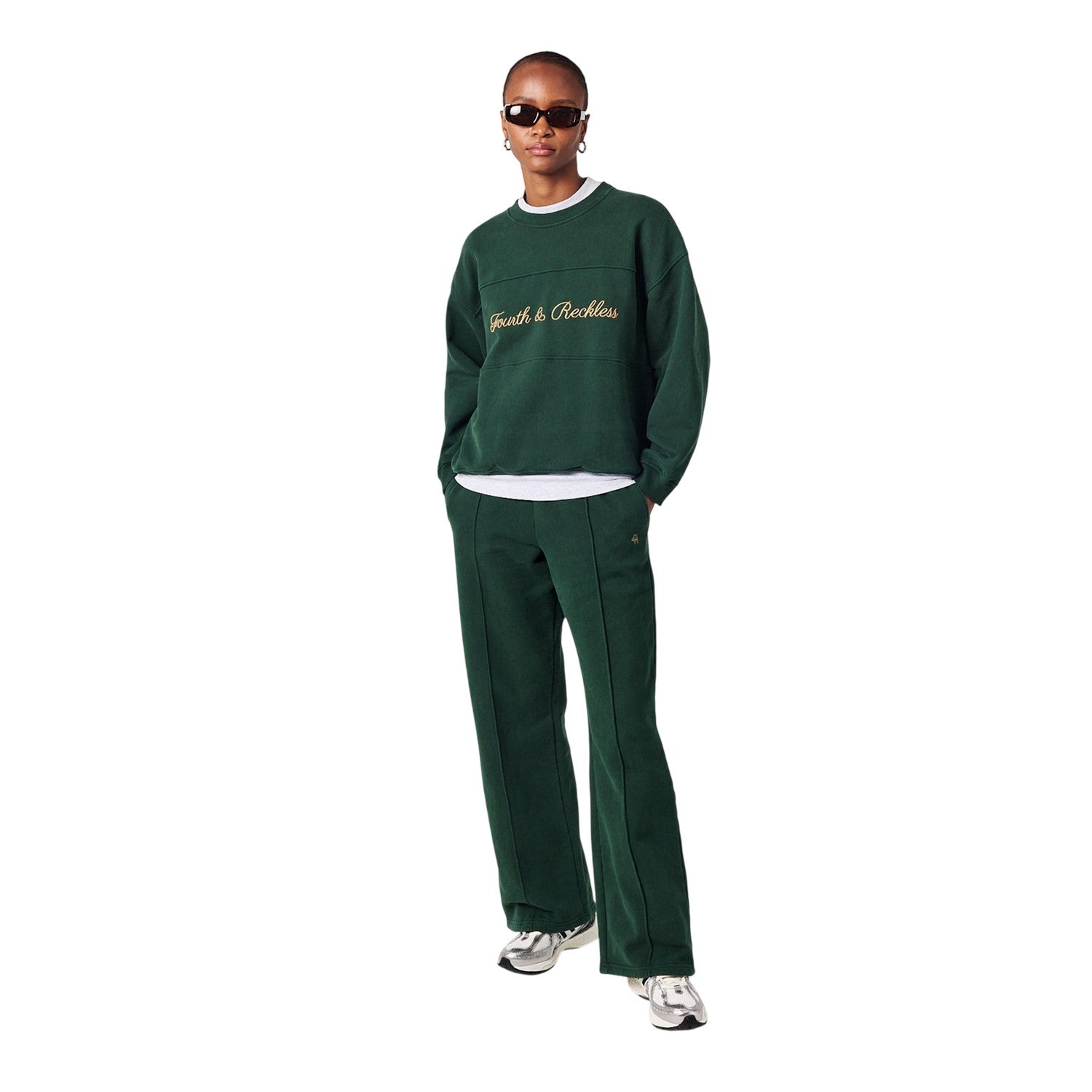 Green - Lifestyle - 4th & Reckless Womens-Ladies Embroidered Logo Mid Rise Sweatpants