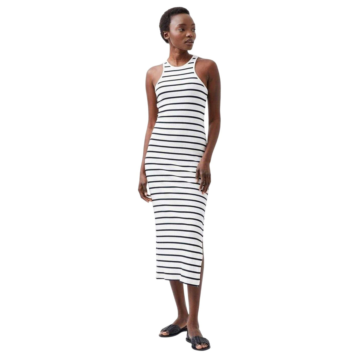 White - Lifestyle - French Connection Womens-Ladies Striped Racerback T-Shirt Dress
