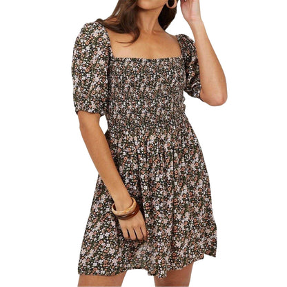 Pink-Multicoloured - Front - Brave Soul Womens-Ladies Floral Square Neck Puff Sleeve Mini Dress