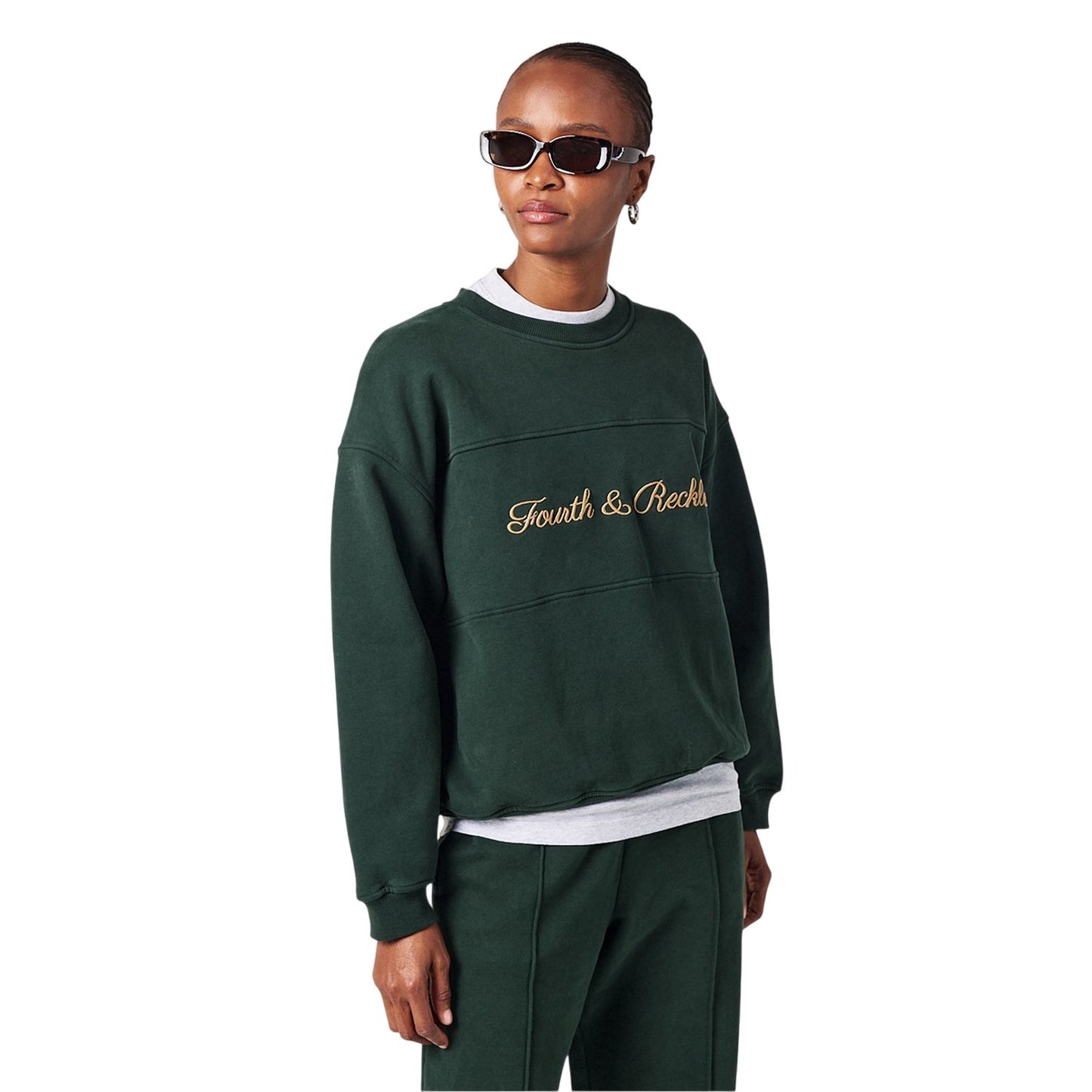 Green - Side - 4th & Reckless Womens-Ladies Windsor Embroidered Logo Sweatshirt