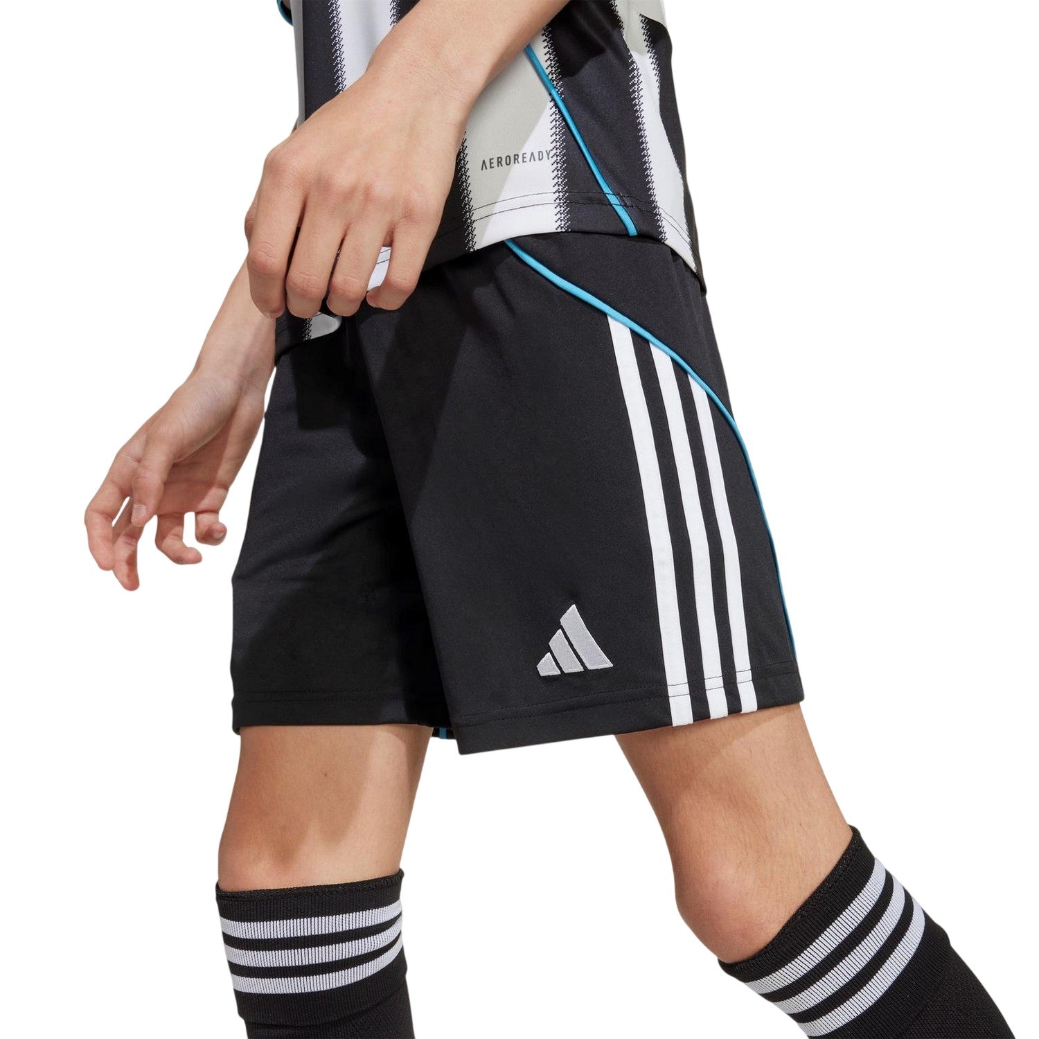 Black-White - Side - Adidas Childrens-Kids 2025-2026 Newcastle United FC Mid Rise Training Shorts