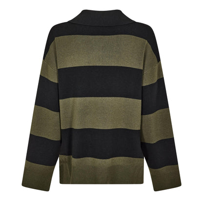 Black-Khaki - Back - Edited Womens-Ladies Laiani Knitted Rugby Shirt